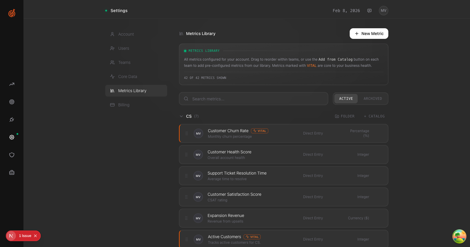 Metrics Library with New Metric button